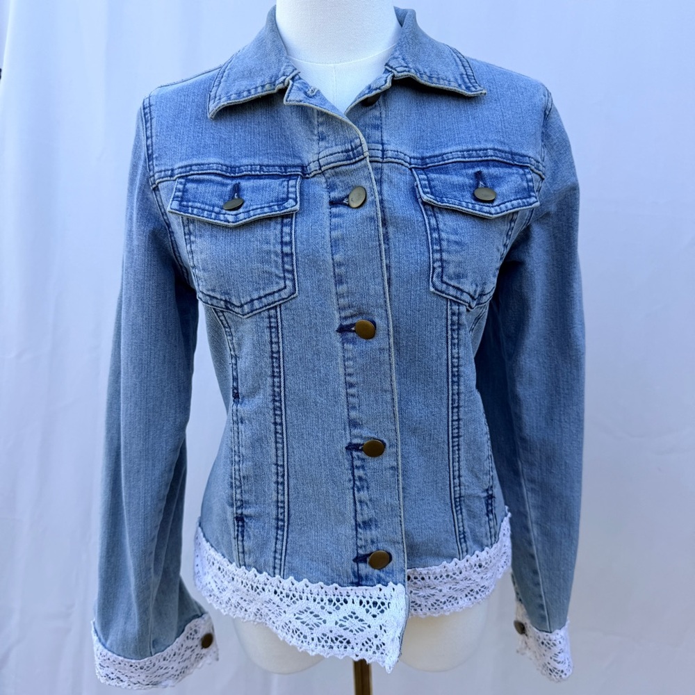 twiggy London | Classic Blue Denim Jacket with Lace Accents